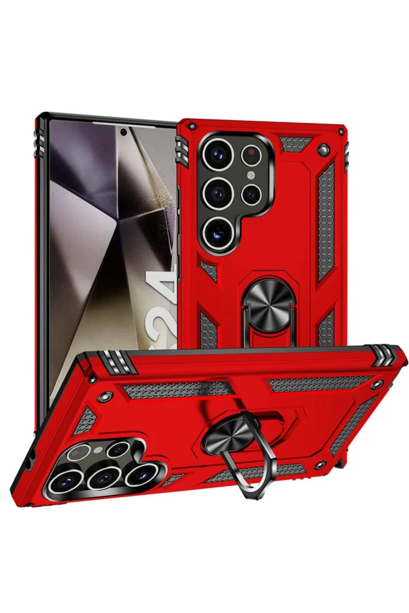 Samsung Galaxy S24 Ultra ile uyumlu Kılıf Z-Vega Shockproof Standlı Yüzük Tutuculu Mega Case Kapak