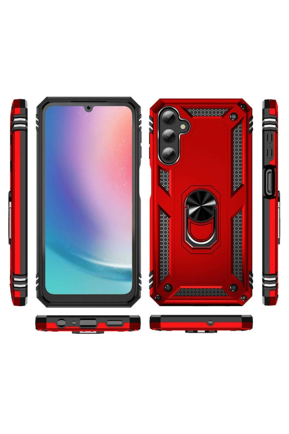 Samsung Galaxy A05S ile uyumlu Kılıf Z-Vega Shockproof Standlı Yüzük Tutuculu Mega Case Kapak - Resim 2