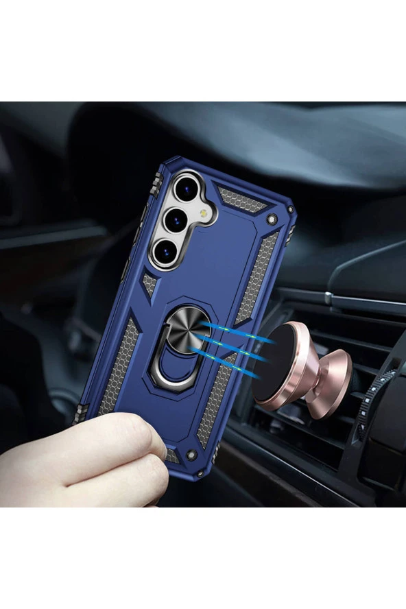 Samsung Galaxy S24 ile uyumlu Kılıf Z-Vega Shockproof Standlı Yüzük Tutuculu Mega Case Kapak - 4