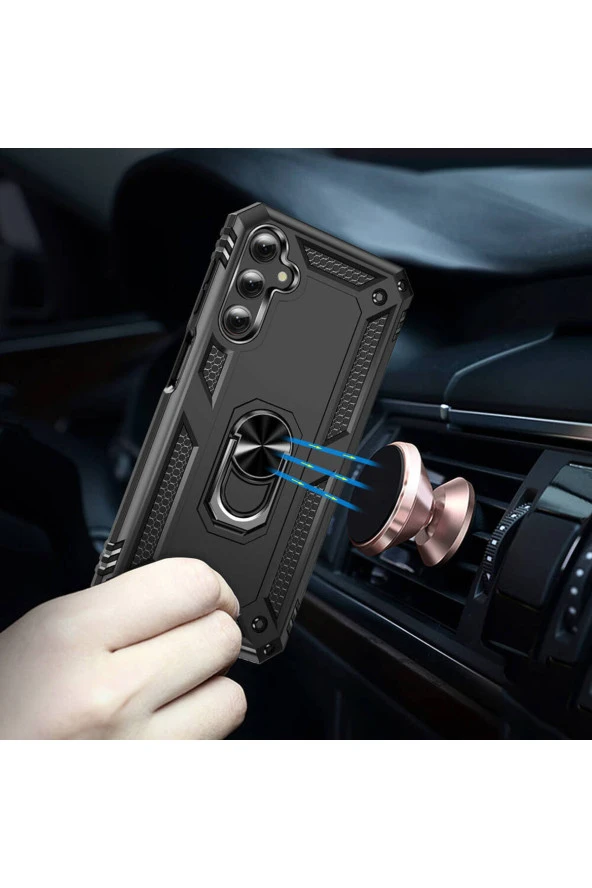 Samsung Galaxy A15 ile uyumlu Kılıf Z-Vega Shockproof Standlı Yüzük Tutuculu Mega Case Kapak - Resim 3
