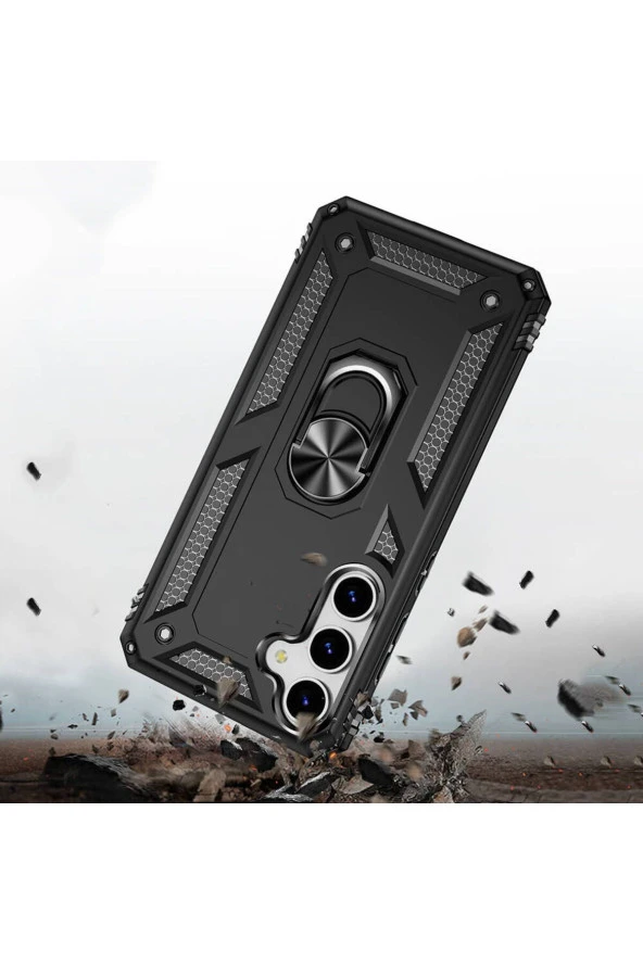 Samsung Galaxy S24 ile uyumlu Kılıf Z-Vega Shockproof Standlı Yüzük Tutuculu Mega Case Kapak - Resim 4