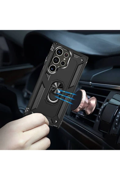 Samsung Galaxy S24 ile uyumlu Kılıf Z-Vega Shockproof Standlı Yüzük Tutuculu Mega Case Kapak - Resim 6