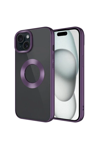 iPhone 15 ile uyumlu Kılıf Kamera Korumalı Logo Gösteren Parlak Colored Z-Omega Kapak