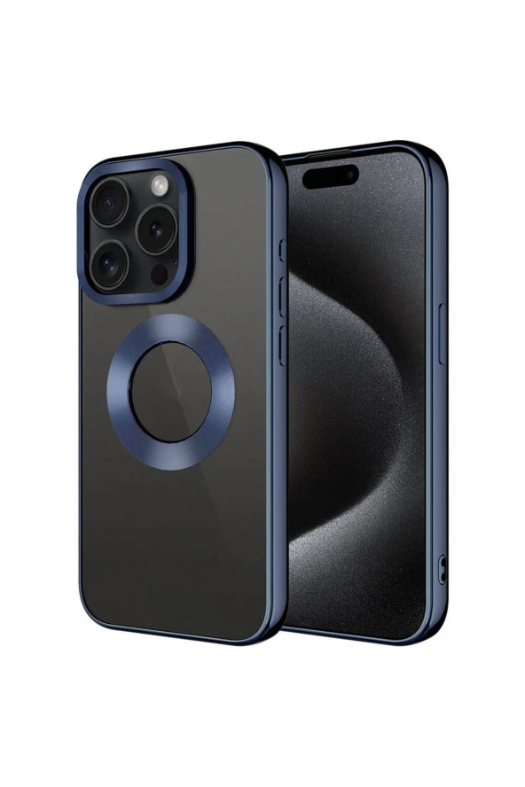 iPhone 15 Pro ile uyumlu Kılıf Kamera Korumalı Logo Gösteren Parlak Colored Z-Omega Kapak
