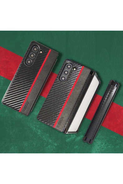 Sbprc Samsung Galaxy Z Fold 5 Uyumlu Kılıf Pu Deri Karbon Dizayn Hazel Kapak - Resim 5