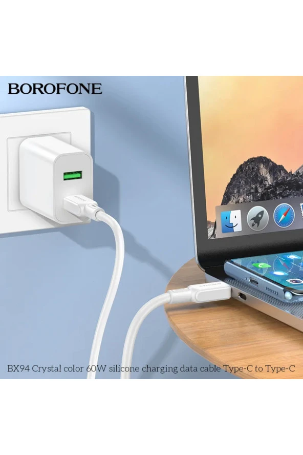 Şarj Kablo 60W Type-C to Type-C Hızlı Şarj ve Data Kablosu Uzunluk 1 Metre USB-C to USB-C BX94 - Resim 3