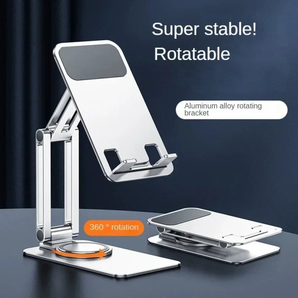 Tok Alüminyum Stand Çok Işlevli Döner Telefon Standı Masaüstü Stand Katlanabilir Gümüş Renk Zr644 - 6