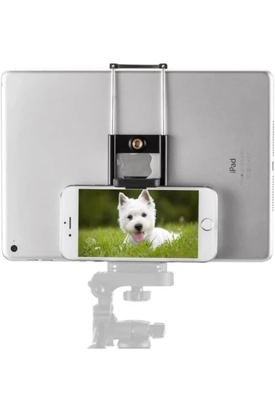 Tablet Tutucu 2in1 Telefon Tutucu Başlık Standart Vidalı Tüm Tripodlara Uyumlu Yatay Dikey Kullanım - Resim 3