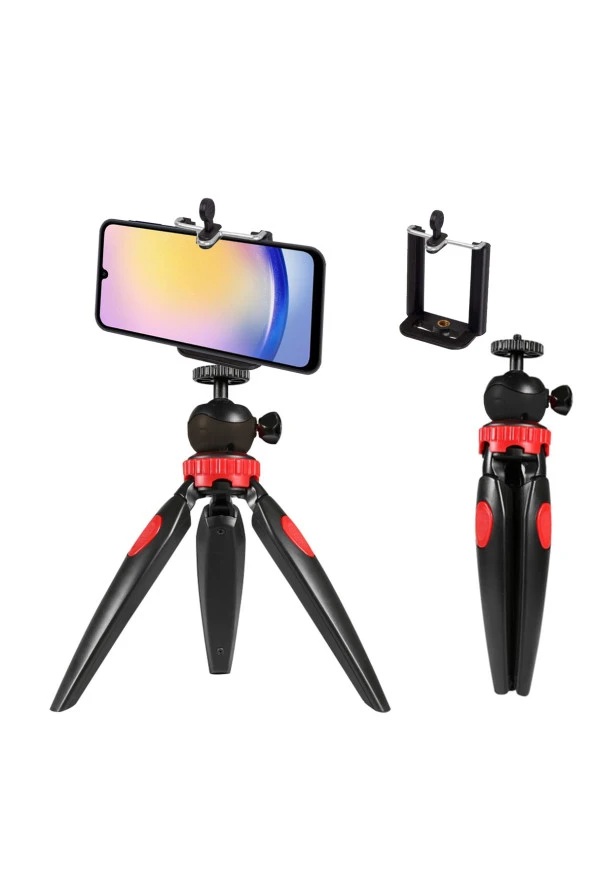 Tripod Modern Tarasım 3 Ayak Mini Kamera ve Telefon Tripodu + Döner Başlık Telefon Tutucu FSD004