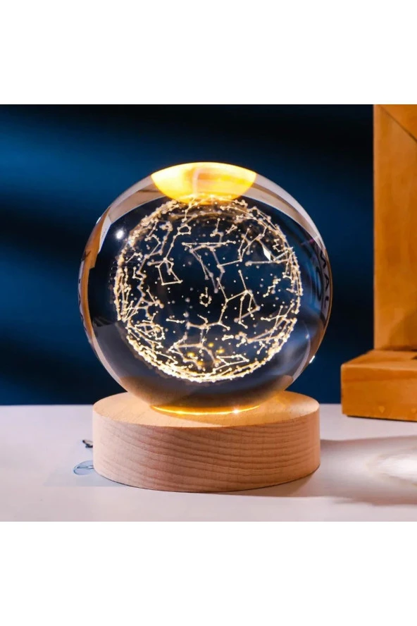 Cam Küre Işıklı Masaüstü Aydınlatma Oda Ve Salon Gece Lambası Dekoratif 6cm X 6cm Star Atlas
