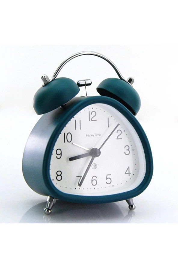 Nostaljik Çalar Saat Dekoratif Alarmlı Pavel Pilli 12 Cm Işıklı Masa Saati Koyu Yeşil