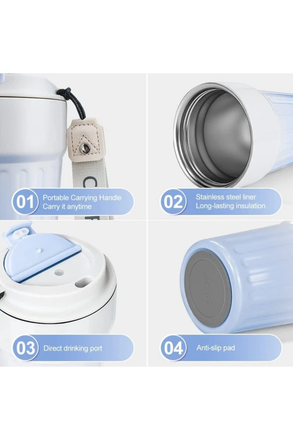 Paslanmaz Çelik Su Matarası Spor Matarası Kapaklı 400 ml Çocuk Şişesi Ev Ofis Okul Fitness Su Şisesi - 3