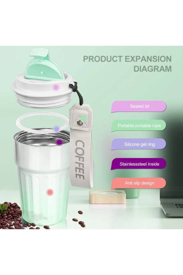 Paslanmaz Çelik Su Matarası Spor Matarası Kapaklı 400 ml Çocuk Şişesi Ev Ofis Okul Fitness Su Şisesi - 5