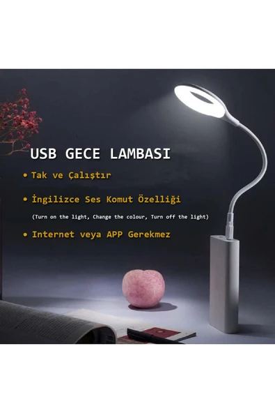 İngilizce Ses Komut Özellikli USB Gece Lambası Esnek Kaz Boyunlu Akıllı LED Okuma Lambası LK50 - 6