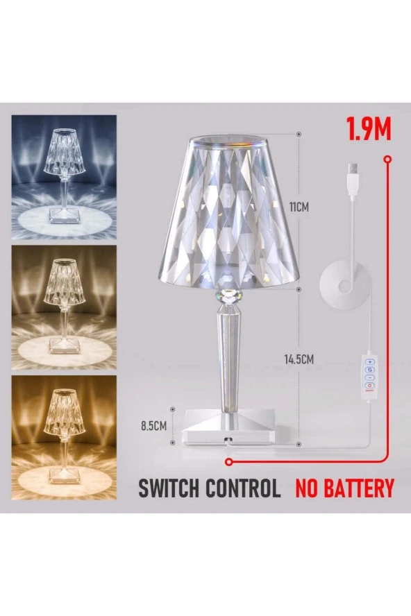 Kristal Masa Lambası Kısılabilir Dekoratif Romantik Elmas Kristal Lamba Şarj Edilebilir SY-136 - Resim 5