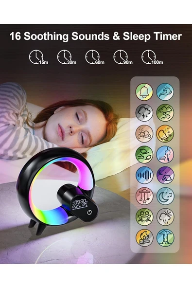 Uzaktan Kumandalı Bluetooth Hoparlör RGB Atmosfer Işık Gece Lambası Dijital Ekran Saat Işığı HXD03 - 6