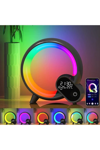 Uzaktan Kumandalı Bluetooth Hoparlör RGB Atmosfer Işık Gece Lambası Dijital Ekran Saat Işığı HXD03 - 2