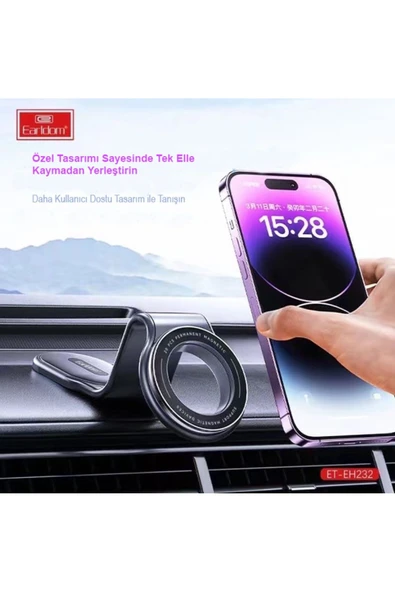 Araç İçin Telefon Tutucu Alüminyum Alaşım Ayarlanabilir Kolay Kurulum Yapışkanlı Manyetik EH232 - Resim 5
