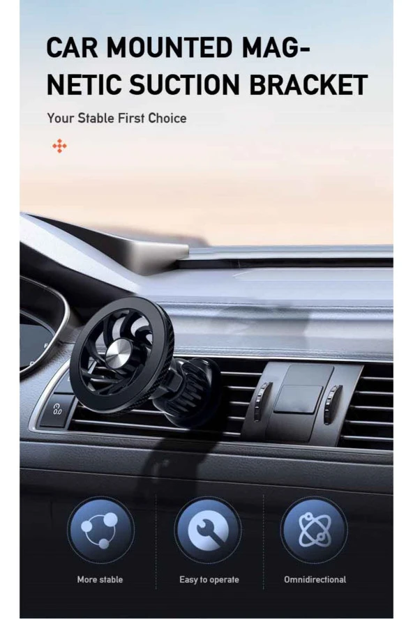 Mıknatıslı Araç İçi Telefon Tutucu Havalandırma Montaj Telefonu 360 Derece Döndürebilir ML216 - Resim 3