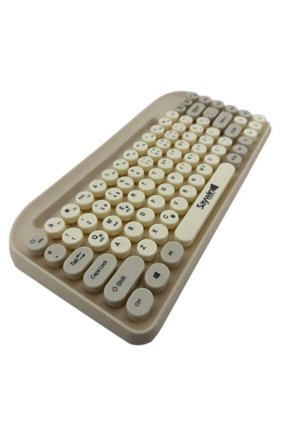 Bluetooth Klavye Renkli Retro Kablosuz Klavye Daktilo Görünümlü Tuş Tasarımı Pilli Klavye SW-05 - 3