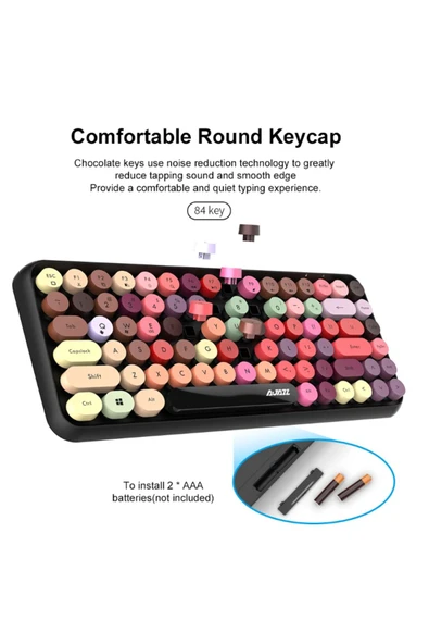 308i Bluetooth Klavye 84 Tuşlu Kablosuz Gaming Vintage Klavye Çok Renkli Daktilo Tarzı Tuşlar - 5