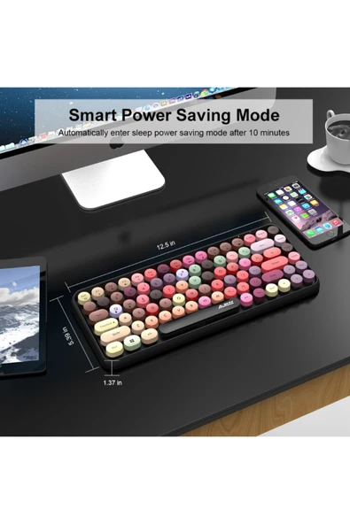 Ajazz 308i Bluetooth Klavye 84 Tuşlu Kablosuz Gaming Vintage Klavye Çok Renkli Daktilo Tarzı Tuşlar - Resim 8