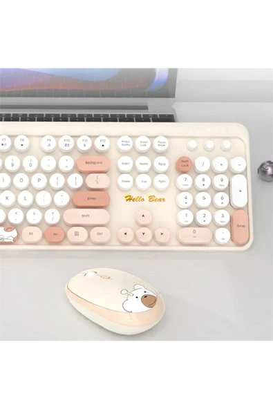Geezer Klavye Mouse Set USB Bağlantı Wireless 2.4G Kablosuz Gençlere Çocuklara Özel Ayıcık Desenli - 7