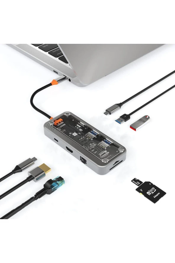 8 in 1 USB C Type-c To USB A, USB C Macbook Uyumlu Çevirici Adaptör Çok Portlu 8in1 USB HUB ZR663