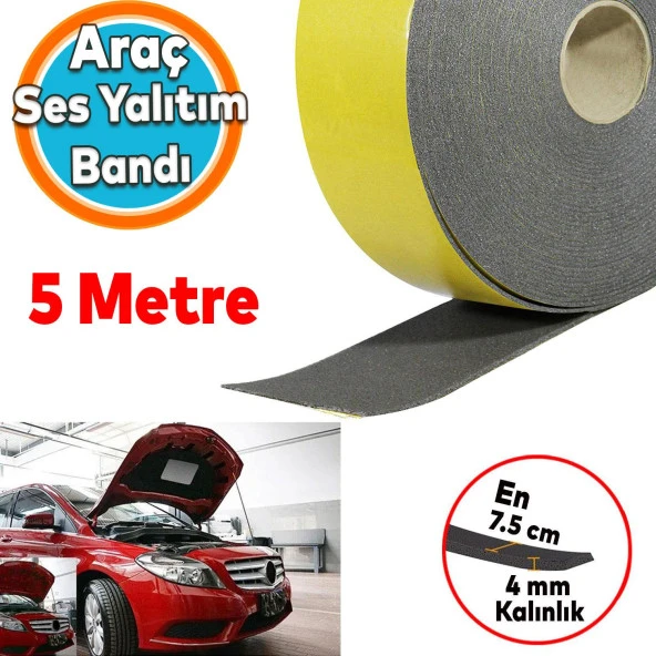 Araç Oto Ses Isı Yalıtım İzolasyon Bandı Bantı  (75 mm 5 Metre) Kauçuk Sünger