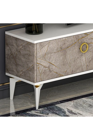 T0019 Zümrüt Alt Modül Tv Ünitesi Gordion Mermer/Beyaz - 4