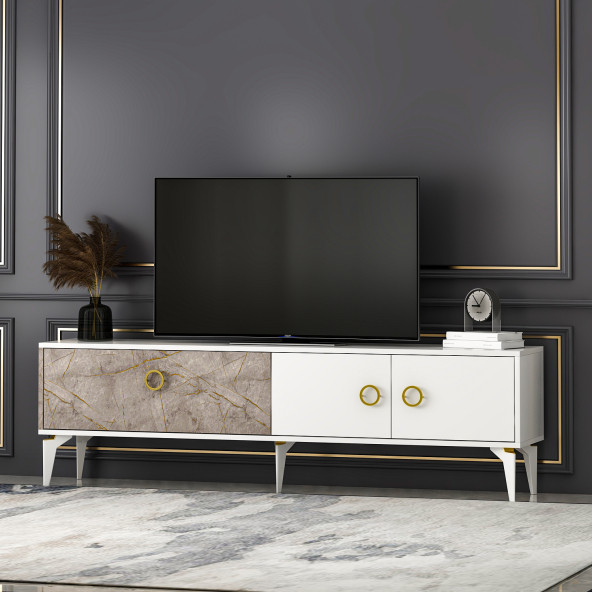 T0019 Zümrüt Alt Modül Tv Ünitesi Gordion Mermer/Beyaz - 3