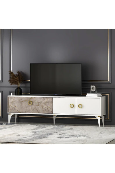 T0019 Zümrüt Alt Modül Tv Ünitesi Gordion Mermer/Beyaz - 3