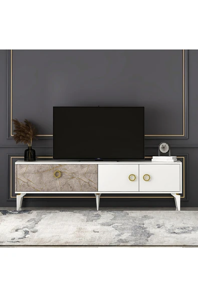 T0019 Zümrüt Alt Modül Tv Ünitesi Gordion Mermer/Beyaz - 2