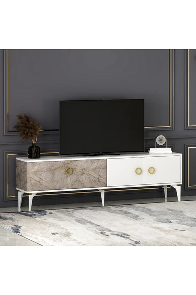 T0019 Zümrüt Alt Modül Tv Ünitesi Gordion Mermer/Beyaz
