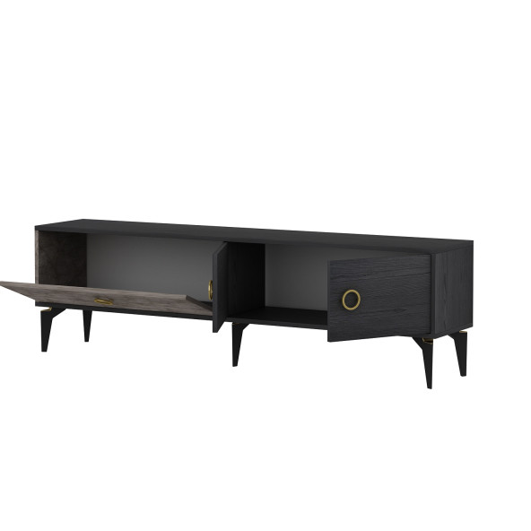 T0019 Zümrüt Alt Modül Tv Ünitesi Gordion Mermer/Ahşap Siyah - 4