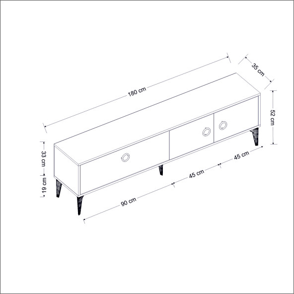 T0019 Zümrüt Alt Modül Tv Ünitesi Gordion Mermer/Ahşap Siyah - 5