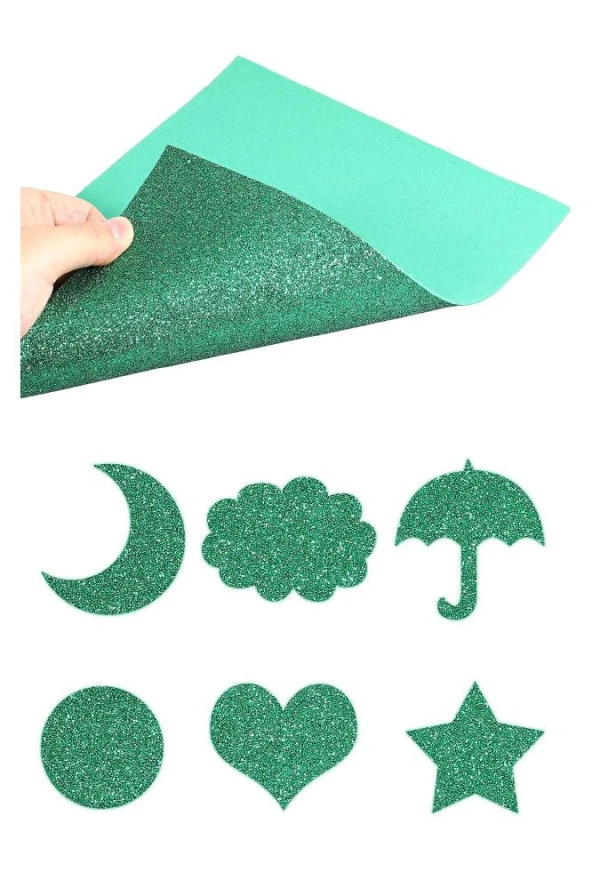 Yeşil Simli Eva 50x70 cm 2 Adet Simli Eva Süngeri Okul Kreş Anasınıfı Elişi Etkinlikleri - 3