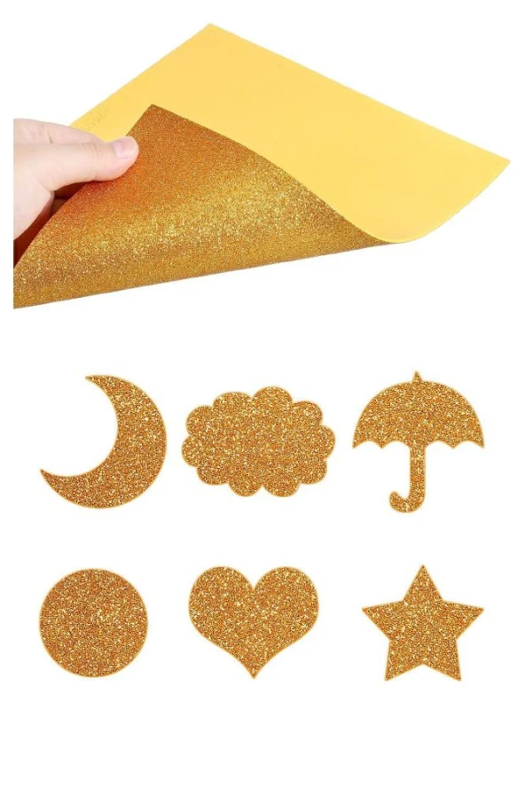 Altın Sarı Gold Simli Eva 50x70 cm 2 Adet Simli Eva Süngeri Okul Kreş Anasınıfı Elişi Etkinlikleri - 3