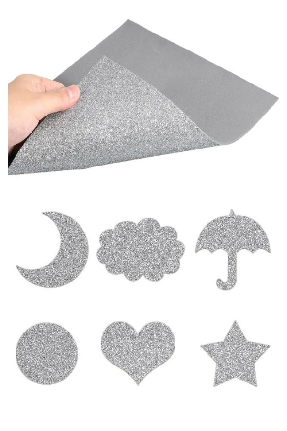 Gümüş Gri Silver Simli Eva 50x70 cm 2 Adet Simli Eva Süngeri Okul Kreş Anasınıfı Elişi Etkinlikleri - 3