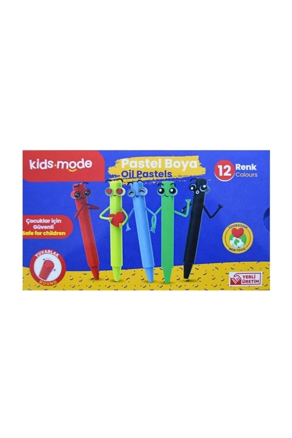 Kidsmode Yağlı Pastel Boya Yuvarlak 12 Renk Yağlı Pastel Boya