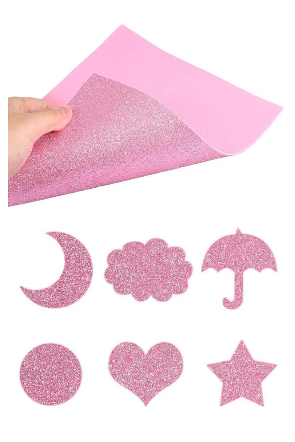 Pembe Simli Eva 50x70 cm 2 Adet Simli Eva Süngeri Okul Kreş Anasınıfı Elişi Etkinlikleri - 3