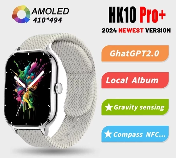 HK10 Pro Plus Akıllı Saat AMOLED EKRAN GÜMÜŞ Renk KORDON HEDİYELİ - 2
