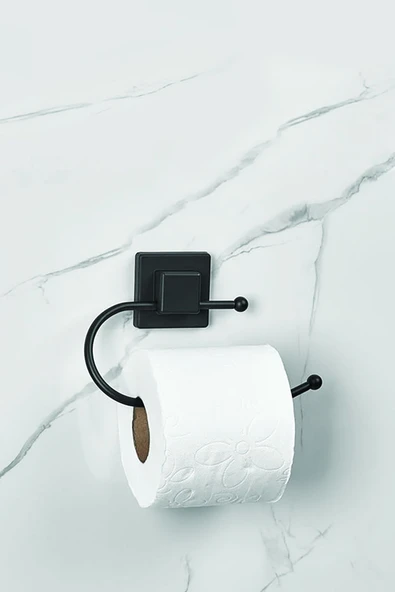 Yapışkanlı Kare Başlıklı Siyah Tuvalet Kağıtlığı - Resim 2