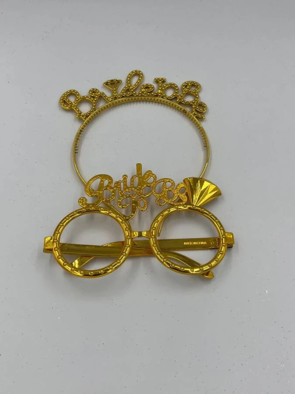 Plastik Brıde To Be Taç Gözlük Gold 2 li Set - Resim 2