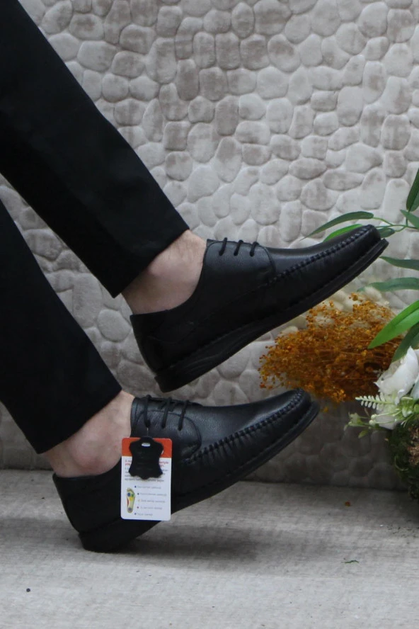 Polaris 103919 Siyah Anatomik 5 Nokta Hafif Rahat Hakiki Deri Erkek Ayakkabı - Resim 5