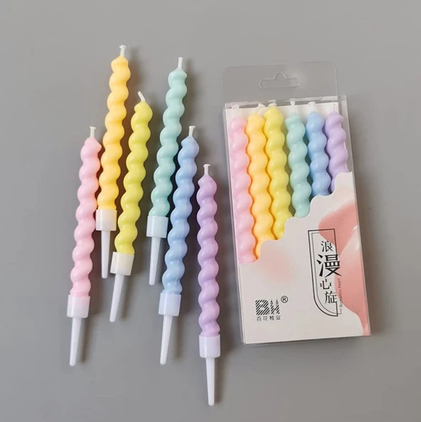 Makaron Renkli Spiral Mum 12 cm 6 Adet - Resim 4