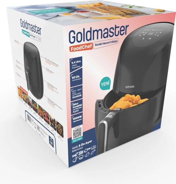 Goldmaster Foodchef 2000 Watt Yüksek Güç 6,4 Litre Geniş Xxl Dokunmatik Airfryer Yağsız Sıcak Hava F - 4