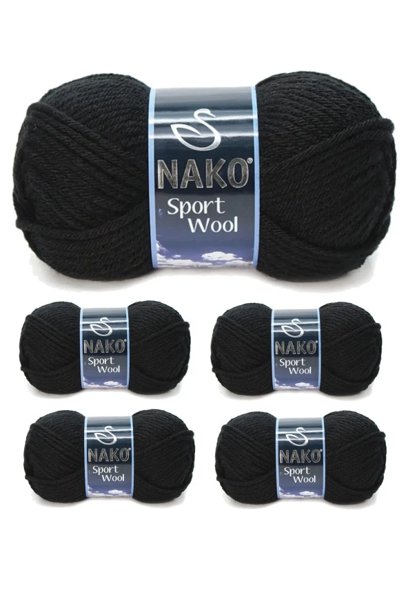 TOPTANBULURUM 5 Adet Sport Wool Atkı Bere Ceket Yelek Örgü İpi Yünü No: 217 Siyah