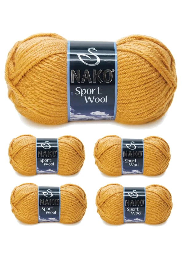TOPTANBULURUM 5 Adet Sport Wool Atkı Bere Ceket Yelek Örgü İpi Yünü No: 10129 Hardal