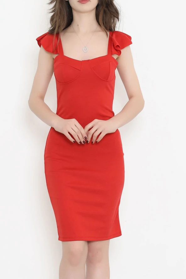 Askılı Fırfırlı Elbise Kırmızı - 12246.631.